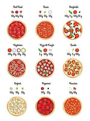 EPS 해외이미지 일러스트 치즈 피자 종류 사람없음 다양 레시피 야채피자 페퍼로니 페퍼로니피자 하와이안피자 해외일러스트 다수 유제품 패스트푸드 서양음식 소시지 파일형식 벡터 이미지허브
