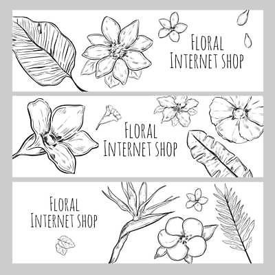 EPS 해외이미지 식물 디자인 배너 가로배너 꽃잎 꽃 잎 일러스트 연꽃 사람없음 난초 스케치 바나나잎 양치류 해외일러스트 미술 가로 파일형식 벡터 이미지허브