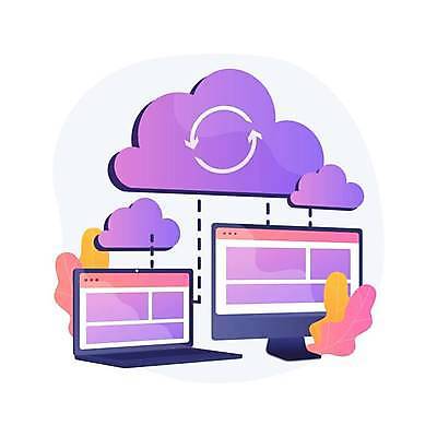 EPS 해외이미지 일러스트 사람없음 노트북 디지털 모니터 풀잎 연결 구름모양 공유 클라우드서비스 디지털라이프 해외일러스트 모양 라이프스타일 잎 전자제품 컴퓨터 풀_식물 서비스 파일형식 벡터 구름_자연 이미지허브