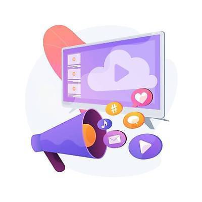 EPS 해외이미지 일러스트 사람없음 디지털 모니터 확성기 동영상 클라우드서비스 마케팅 소셜네트워크 디지털라이프 해외일러스트 라이프스타일 컴퓨터 서비스 파일형식 벡터 이미지허브