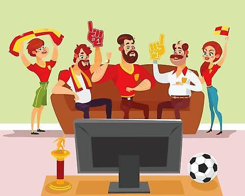 EPS 해외이미지 여자 남자 행복 일러스트 응원 함께함 들기 앉기 여러명 성인 소파 축구 텔레비전 응원용품 깃발 축구응원 축구경기 성인만 월드싸커 해외일러스트 시청하다 감정 스포츠 다수 컨셉 의자 모션 사람 경기 전자제품 구기 오브젝트 파일형식 벡터 이미지허브