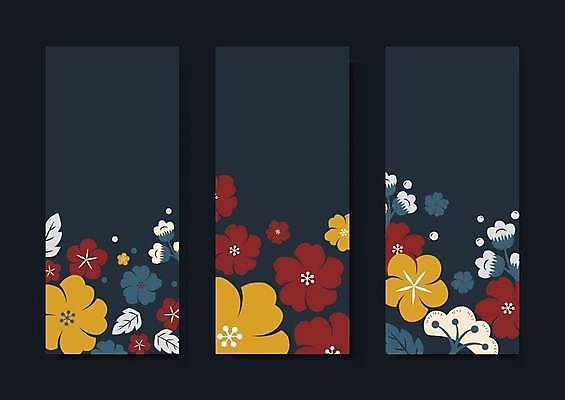 EPS 해외이미지 디자인 배너 꽃 일러스트 사람없음 그래픽 세로 세트 남색 해외일러스트 식물 컬러 파일형식 벡터 이미지허브