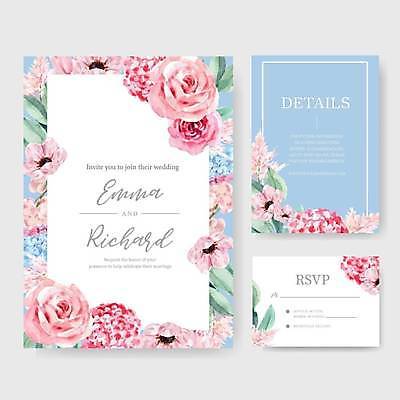 EPS 해외이미지 꽃 하늘색 결혼 잎 일러스트 사람없음 장미 흰색 청첩장 초대 감성 해외일러스트 식물 컬러 컨셉 카드_감사 이벤트 파란색 파일형식 벡터 이미지허브