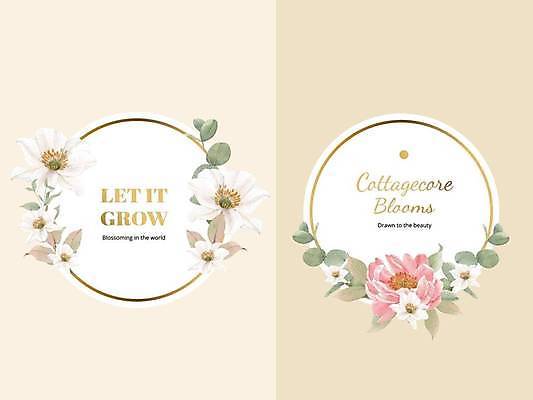 EPS 해외이미지 꽃 잎 일러스트 사람없음 감성 원형프레임 베이지색 해외일러스트 식물 컬러 컨셉 프레임 원형 파일형식 벡터 이미지허브