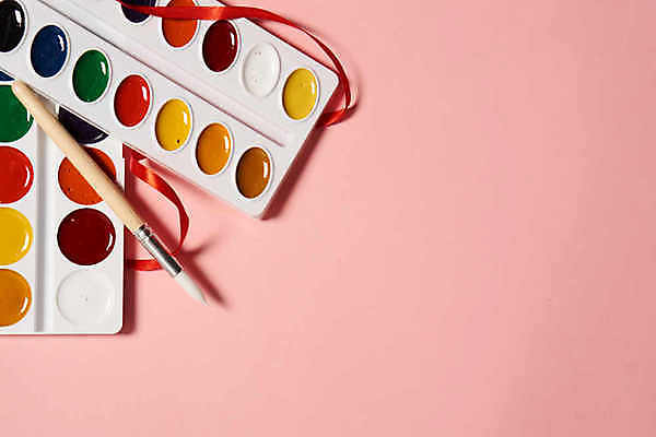 포토 JPG 해외이미지 리본 미술 취미 사람없음 물감 붓 팔레트 카피스페이스 분홍색배경 해외포토 분홍색 백그라운드 문화예술 공백 미술도구 파일형식 이미지허브