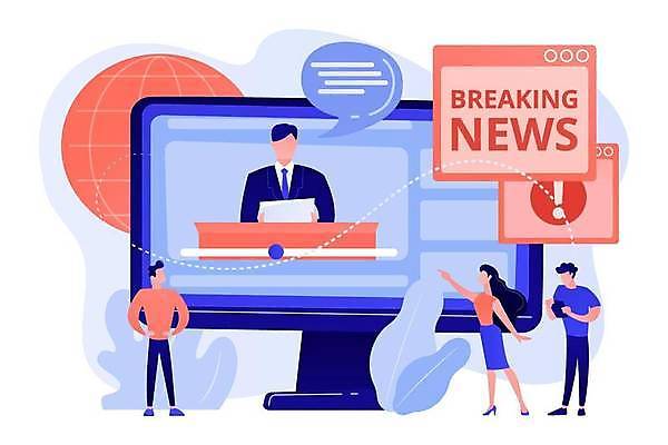 EPS 해외이미지 전신 여자 남자 일러스트 들기 여러명 상반신 성인 파란색 모니터 가리킴 뉴스 아나운서 언론 성인만 코랄 해외일러스트 직업 컬러 다수 모션 사람 손짓 컴퓨터 파일형식 벡터 이미지허브