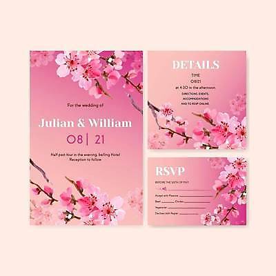 EPS 해외이미지 분홍색 결혼 일러스트 봄꽃 사람없음 봄 벚꽃 나뭇가지 벚나무 청첩장 초대 해외일러스트 나무 계절 꽃 컬러 카드_감사 이벤트 파일형식 벡터 이미지허브