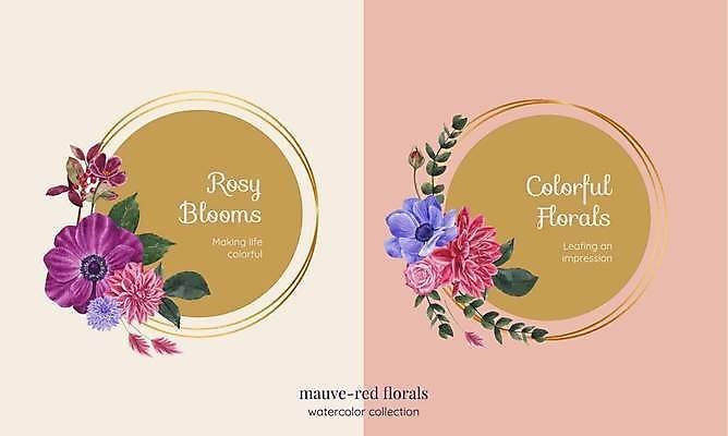 EPS 해외이미지 꽃 분홍색 잎 일러스트 사람없음 꽃봉오리 원형프레임 잎줄기 해외일러스트 식물 줄기 컬러 프레임 원형 파일형식 벡터 이미지허브