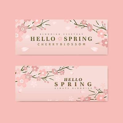 EPS 해외이미지 디자인 배너 분홍색 백그라운드 일러스트 사람없음 가로 세트 벚꽃 해외일러스트 꽃 컬러 파일형식 벡터 이미지허브