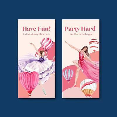 EPS 해외이미지 전신 여자 분홍색 일러스트 팜플렛 성인 두명 세트 열기구 춤 성인여자만 해외일러스트 컬러 항공교통 문화예술 사람 여자만 성인만 파일형식 벡터 이미지허브