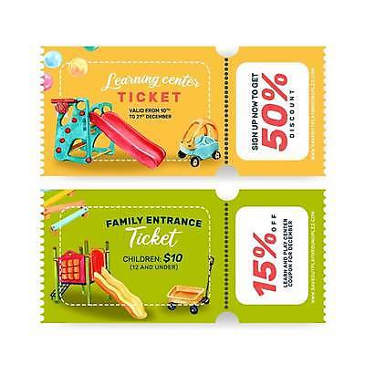 EPS 해외이미지 영어 일러스트 타이포그라피 사람없음 초록색 장난감 노란색 세일 티켓 미끄럼틀 반값 해외일러스트 문자 컬러 놀이기구 파일형식 벡터 이미지허브