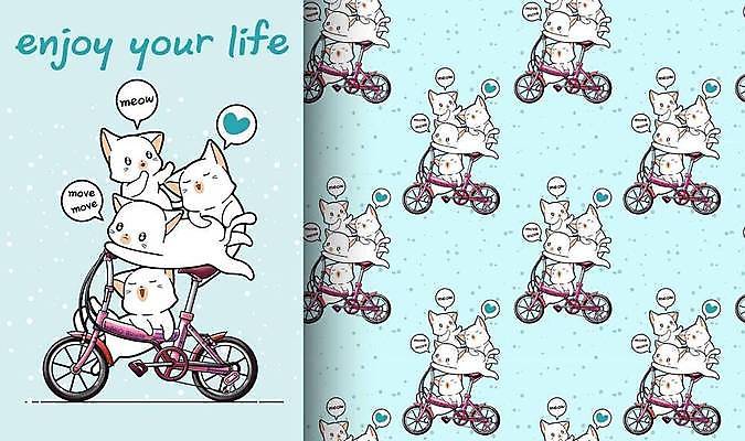 EPS 해외이미지 동물캐릭터 하늘색 말풍선 패턴 여러마리 일러스트 매달리기 사람없음 귀여움 자전거 고양이 패턴백그라운드 승차 해외일러스트 일러캐릭터 동물 캐릭터 다수 백그라운드 컨셉 무늬 포유류 모션 파란색 반려동물 바이크 파일형식 벡터 이미지허브