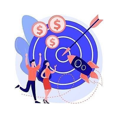 EPS 해외이미지 전신 여자 남자 점선 일러스트 비즈니스 화살 성인 두명 동전 만세 로켓 과녁판 성인만 해외일러스트 선 돈 모션 사람 파일형식 벡터 이미지허브