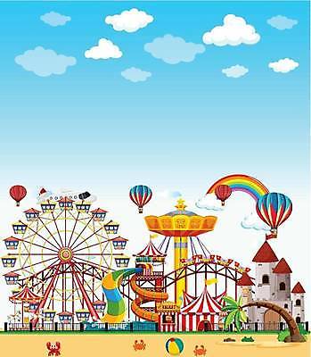 EPS 해외이미지 하늘색 무지개 일러스트 비행기 사람없음 모래사장 야자수 놀이공원 열기구 성 놀이기구 서커스 비치볼 대관람차 회전목마 롤러코스터 워터슬라이드 회전그네 해외일러스트 자연요소 나무 건축물 바다 공 항공교통 대중교통 바캉스용품 파란색 테마파크 파일형식 벡터 이미지허브