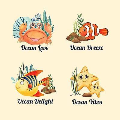 EPS 해외이미지 스티커 여러마리 일러스트 불가사리 사람없음 세트 수중동물 게 돌_바위 해초 심볼 열대어 흰동가리 해외일러스트 동물 다수 극피동물 갑각류 어류 해조류 파일형식 벡터 이미지허브