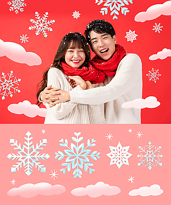 PSD 구름 편집이미지 커플 여자 남자 분홍색 스티커 크리스마스 겨울 안기 포토일러 눈꽃 웃음 상반신 20대 성인 두명 빨간색 목도리 한국인 눈 눈송이 오브젝트 눈꽃무늬 성인만 이미지편집 자연요소 잡화 계절 기념일 컬러 무늬 관계 모션 날씨 눈_날씨 표정 사람 동양인 청년 파일형식