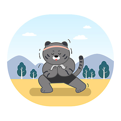 나무 한마리 하늘색 다이어트 일러스트 새해 서기 사람없음 건강관리 눈감음 헬스 스트레칭 호랑이 호랑이캐릭터 체조 홈트레이닝 흑호 국내일러스트 AI파일 식물 1 동물캐릭터 포유류 모션 건강 관리 파란색 운동 파일형식 벡터