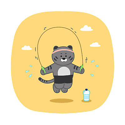 구름 한마리 다이어트 일러스트 새해 사람없음 노란색 건강관리 점프 스트레칭 호랑이 물통 줄넘기 호랑이캐릭터 흑호 국내일러스트 AI파일 자연요소 1 컬러 동물캐릭터 포유류 모션 건강 관리 운동 파일형식 벡터