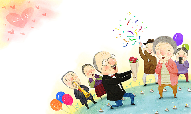 전신 PSD 커플 여자 할아버지 노년 남자 할머니 꽃다발 프로포즈 일러스트 촛불 폭죽 사랑 들기 여러명 스마트폰 장미 하트 축하 무릎꿇기 박수 나팔 꽃가루 풍선 고령화 노인만 국내일러스트 모양 꽃 감정 악기 다수 컨셉 초 관계 모션 사람 손짓 성인 핸드폰 스마트기기 가루 사회이슈 성인만 파일형식