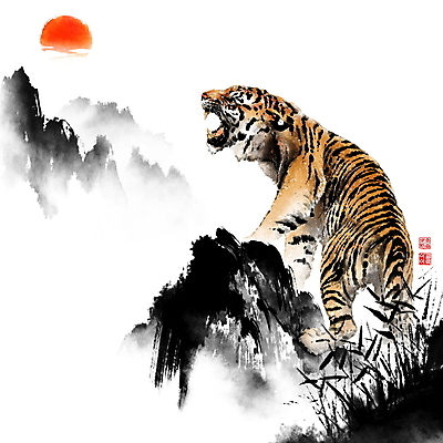 PSD 한마리 일러스트 캘리그라피 붓터치 새해 산 갈대 입벌림 서기 사람없음 태양 외침 호랑이띠 호랑이 동양화 언덕 번짐 낙관 포효 2022년 임인년 국내일러스트 자연요소 식물 1 포유류 모션 표정 미술 소리 십이지신 연도 파일형식 효과