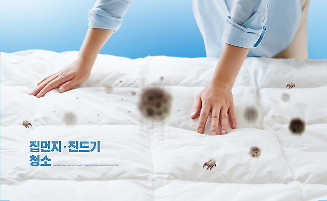 PSD 편집이미지 여자 40대 중년 한명 상반신 타이포그라피 깨끗함 청결 이불 한국인 청소 먼지 먼지제거 먼지털기 집먼지진드기 중년여자한명만 두드리기 이미지편집 문자 1 컨셉 침구 모션 사람 동양인 성인 위생 진드기 여자한명만 중년여자만 파일형식