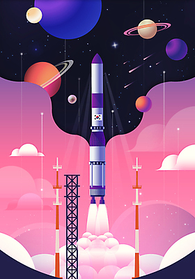 구름 별 분홍색 일러스트 기술 사람없음 우주 검은색 행성 로켓 연기 태극기 유성 우주선 우주과학 우주여행 발사대 로켓발사 우주개발 국내일러스트 AI파일 자연요소 컬러 과학 여행 국기 발사 파일형식 벡터