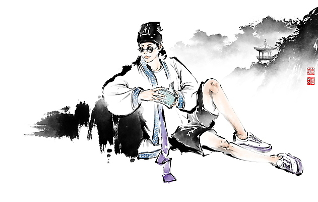 전신 PSD 모자 패션 남자 일러스트 캘리그라피 붓터치 산 한명 들기 앉기 성인 책 선글라스 독서 한복 동양화 퓨전 정자 번짐 낙관 인물화 성인남자한명만 국내일러스트 1 한국전통 건축물 잡화 안경 모션 미술 사람 전통의상 그림 남자한명만 성인남자만 파일형식 효과