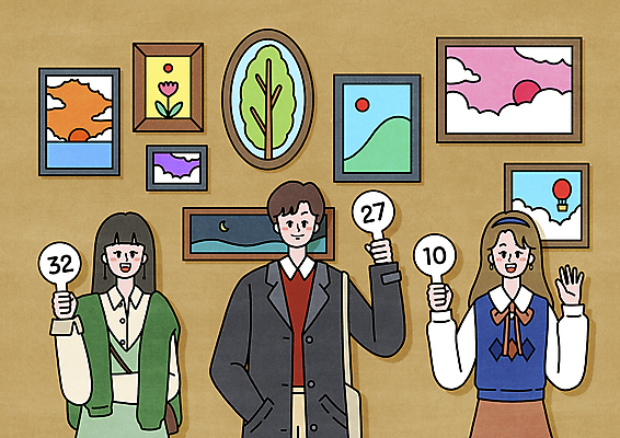 PSD 여자 남자 액자 일러스트 들기 상반신 성인 세명 손들기 팔짱 팻말 그림 작품 주머니손 투자 예술품 경매 베이지색 투자자 성인만 MZ세대 아트테크 국내일러스트 컬러 비즈니스 모션 프레임 미술 사람 경제 재테크 세대 파일형식