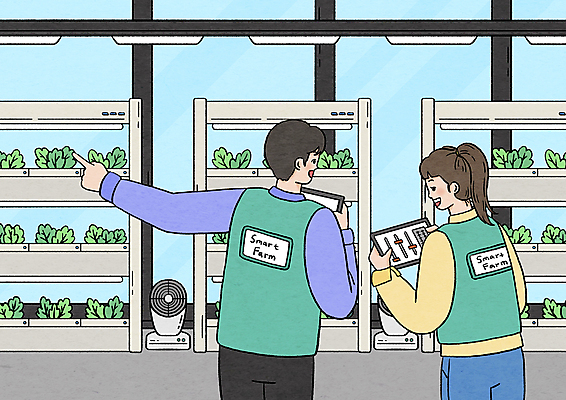 PSD 여자 남자 농업 일러스트 관리 들기 상반신 성인 두명 농작물 태블릿 농사 가리킴 상추 연구원 환풍기 온실 자동화 성인만 스마트팜 국내일러스트 직업 산업 채소 모션 사람 손짓 전자제품 스마트기기 농장 장비 파일형식