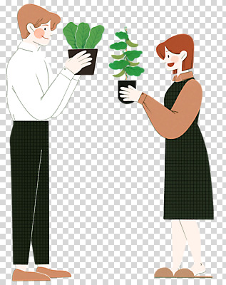 전신 편집 편집이미지 커플 여자 남자 화분 들기 누끼 성인 두명 마주보기 상추 강낭콩 PNG 성인만 편집소스 홈파밍 자급자족라이프 라이프스타일 채소 관계 모션 콩 사람 농사 파일형식