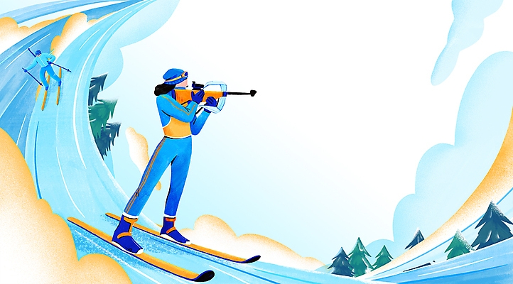 전신 PSD 나무 구름 여자 남자 일러스트 겨울스포츠 동계올림픽 서기 들기 성인 두명 파란색 총 속도 사격 바이애슬론 바이애슬론선수 성인만 국내일러스트 자연요소 식물 무기 스포츠 컬러 올림픽 모션 운동선수 사람 파일형식