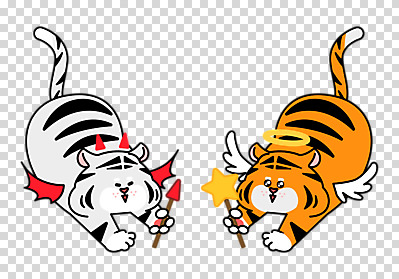편집 편집이미지 두마리 날개 지팡이 천사 새해 들기 누끼 사람없음 귀여움 호랑이띠 호랑이 악마 호랑이캐릭터 천사날개 PNG 백호 편집소스 2022년 임인년 동물캐릭터 컨셉 2 포유류 모션 십이지신 연도 파일형식 사방신
