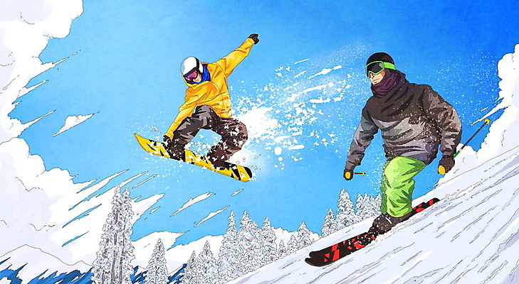 전신 PSD 나무 구름 남자 겨울 일러스트 하늘 스키 겨울스포츠 스키장 고글 성인 두명 점프 눈 스노우보드 스키복 역동적 폴 스노보더 스노보드복 성인남자만 스키타기 국내일러스트 자연요소 식물 옷 계절 스포츠 컨셉 모션 날씨 운동선수 사람 보드_스포츠 스키용품 남자만 성인만 파일형식