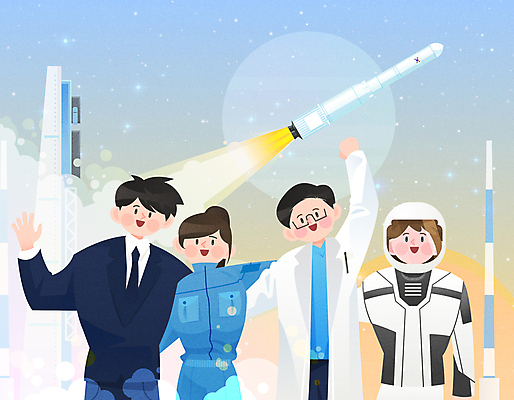 여자 남자 하늘색 일러스트 응원 어깨동무 여러명 상반신 성인 손들기 우주 파이팅 주먹 로켓 우주비행사 엔지니어 연기 발사 우주선 과학자 손인사 우주복 우주산업 우주항공 로켓발사 우주개발 프로그래머 성인만 국내일러스트 AI파일 직업 옷 산업 과학 포즈 다수 모션 사람 파란색 인사 기술자 학자 파일형식 벡터