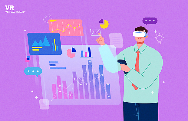 남자 말풍선 일러스트 비즈니스 그래프 한명 미소 들기 상반신 성인 스크린 보라색 터치 업무 비즈니스맨 리모컨 가상현실 성인남자한명만 VR기기 국내일러스트 AI파일 1 컬러 모션 표정 사람 기계 작업 직장인 남자한명만 성인남자만 파일형식 벡터