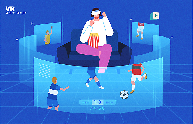 전신 여자 남자 일러스트 응원 들기 앉기 여러명 상반신 성인 파란색 소파 스크린 축구 하반신 팝콘 축구경기 중계 레드카드 축구관람 가상현실 성인만 VR기기 국내일러스트 AI파일 컬러 다수 의자 모션 경고 사람 경기 구기 기계 카드_놀이용품 방송 관람 파일형식 벡터