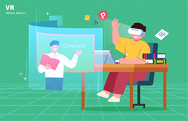 전신 학생 교육 남자 어린이 의자 일러스트 들기 앉기 소년 성인 두명 책 초록색 태블릿 연필 손들기 스크린 교사 칠판 책상 온라인강의 가상현실 남자만 VR기기 국내일러스트 AI파일 직업 컬러 가구 모션 학용품 사람 전자제품 스마트기기 필기구 기계 강의 파일형식 벡터 언택트