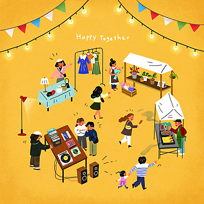 전신 PSD 여자 남자 꽃 행복 어린이 일러스트 함께함 서기 들기 손짓 소녀 여러명 성인 노란색 상점 손잡기 상인 꽃집 고객 구경 옷가게 핫도그 활기 가랜드 레코드샵 레코드플레이어 알전구 핫도그가게 성인만 소상공인 플리마켓 국내일러스트 식물 직업 옷 감정 음식 컬러 다수 컨셉 전구 모션 패스트푸드 사람 경제 시장 파티용품 파일형식