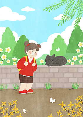 전신 PSD 나무 구름 한마리 공원 여학생 여자 꽃 어린이 나비 일러스트 하늘 나뭇잎 책가방 한명 서기 소녀 담장 봄풍경 봄 산책 잠 개나리 버드나무 구경 하교 길고양이 소녀한명만 국내일러스트 자연요소 식물 1 학생 계절 공공시설 곤충 잎 가방 모션 휴식 사람 풍경 고양이 등하교 여자한명만 소녀만 파일형식