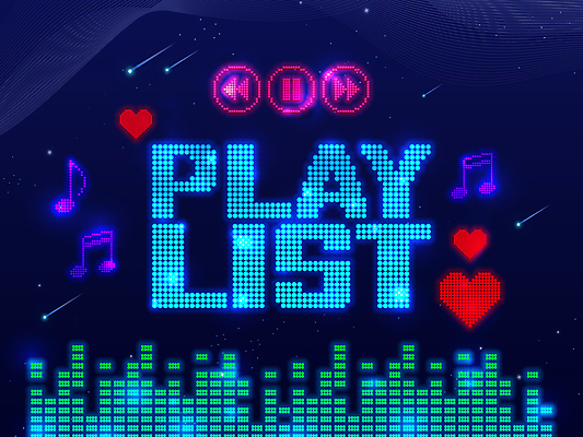 PSD 영어 음표 일러스트 타이포그라피 사람없음 단어 소리 하트 남색 재생 전광판 리스트 LED 국내일러스트 모양 문자 기호 음악 컬러 전구 파일형식