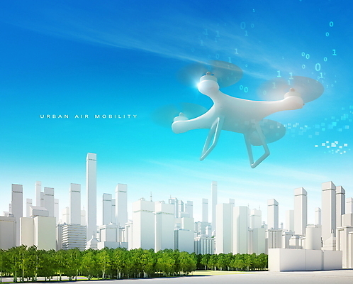 PSD 나무 편집이미지 하늘색 하늘 빌딩 사람없음 건물 비행 도시 드론 스마트모빌리티 모빌리티 이미지편집 식물 건축물 교통수단 파란색 파일형식