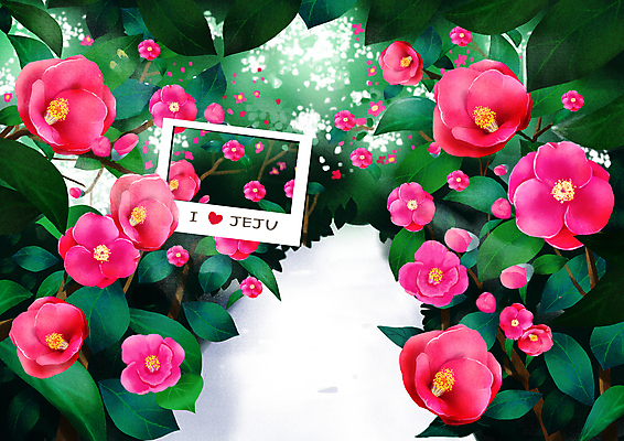 PSD 분홍색 잎 일러스트 풍경 사람없음 초록색 제주도 하트 폴라로이드사진 동백 포토존 국내일러스트 모양 식물 꽃 컬러 한국 폴라로이드 파일형식