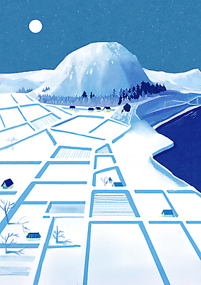 PSD 하늘색 밭 일러스트 산 풍경 사람없음 제주도 달 시골 눈 눈덮임 국내일러스트 자연요소 컨셉 농업 날씨 한국 파란색 파일형식