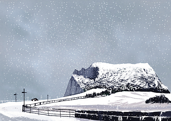 PSD 설경 일러스트 산 풍경 사람없음 울타리 제주도 회색 눈 눈내림 설산 국내일러스트 자연요소 컬러 겨울 날씨 한국 눈_날씨 담장 파일형식