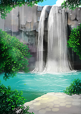 PSD 나무 일러스트 나뭇잎 풍경 사람없음 제주도 회색 숲 천지연폭포 국내일러스트 식물 컬러 잎 한국 폭포 파일형식