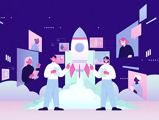 전신 여자 남자 말풍선 일러스트 회의 그래프 서기 들기 여러명 상반신 성인 보라색 로켓 가리킴 비즈니스맨 비즈니스우먼 프레젠테이션 문서 창업 화상통화 얼굴없음 성인만 국내일러스트 AI파일 컬러 다수 비즈니스 모션 사람 손짓 직장인 자영업 통화 파일형식 벡터