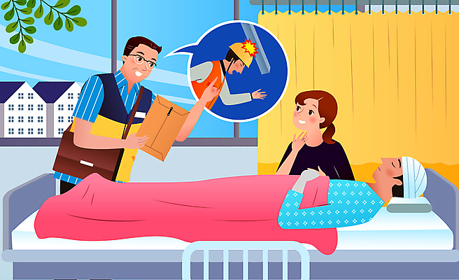 전신 여자 남자 말풍선 가방 일러스트 창문 나뭇잎 서류봉투 안내 병원 들기 여러명 상반신 성인 눕기 환자 가리킴 커튼 안전모 사건 복지 병실 산업재해 사회복지사 지원 성인만 산재보험 국내일러스트 AI파일 직업 잡화 산업 다수 잎 의학 모션 봉투 사람 손짓 헬멧 안전장비 사회이슈 사회복지 재해 보험 파일형식 벡터