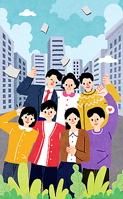 PSD 식물 구름 여자 남자 종이 말풍선 일러스트 어깨동무 여러명 상반신 성인 건물 파이팅 하트 최고 문서 정부정책 성인만 흩날리기 청년정책 국내일러스트 자연요소 모양 건축물 포즈 다수 모션 사람 복지 정책 파일형식