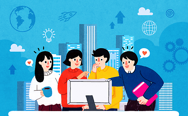 PSD 여자 남자 화살표 하늘색 말풍선 일러스트 대화 들기 여러명 상반신 청년 성인 건물 책 컵 지구본 모니터 로켓 하트 가리킴 도시 톱니바퀴 정부정책 성인만 청년정책 국내일러스트 모양 식기 건축물 다수 모션 말하기 사람 손짓 파란색 컴퓨터 복지 정책 파일형식