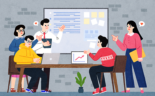 전신 PSD 여자 남자 화분 말풍선 의자 일러스트 수업 서기 들기 앉기 여러명 성인 노트북 태블릿 칠판 회색 하트 책상 정부정책 성인만 청년정책 국내일러스트 모양 교육 컬러 가구 다수 모션 사람 전자제품 스마트기기 복지 정책 파일형식